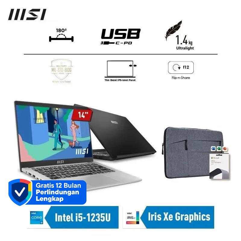 MSi Modern 14 C12MO-1283ID - Laptop Generasi Terbaru dengan Intel i5 dan 512GB NVMe, Layar 14 FHD IPS, serta White Backlit, Cocok untuk Profesional Aktif