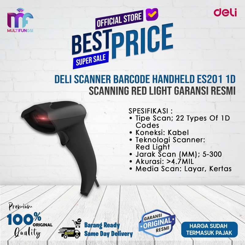 Jual Deli Scanner Barcode Handheld Es201 1d Scanning Red Light Garansi ...