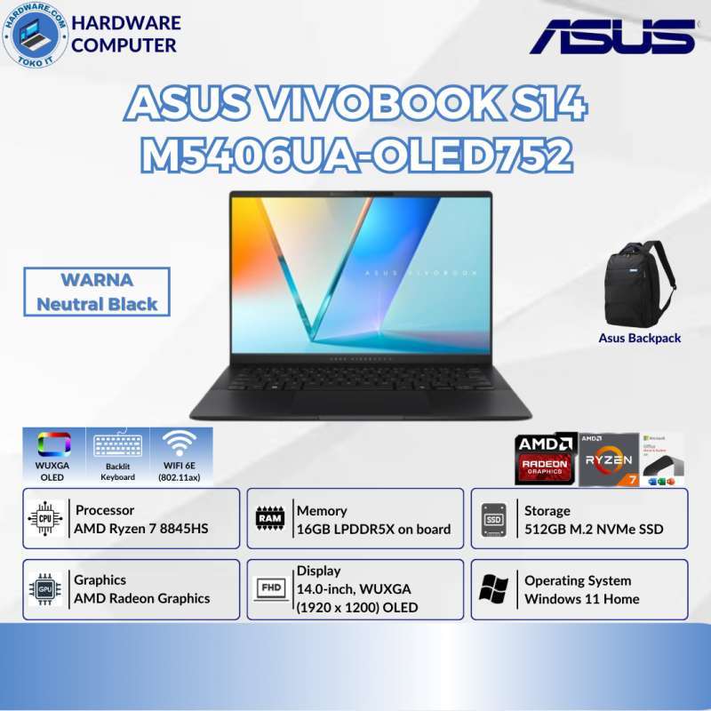 Jual Asus Vivobook S14 M5406ua Oled752 Amd Ryzen 8845hs 16gb