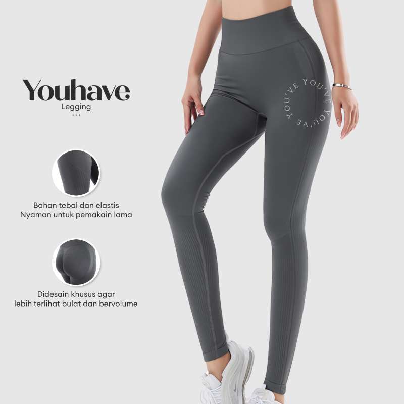 YouHave Yoga Legging Celana Olahraga Wanita High Waist Gym Running Sport  Celana Senam Yoga Wanita Zumba Polos Yoga Pants Gym Tennis Rajut Y00005