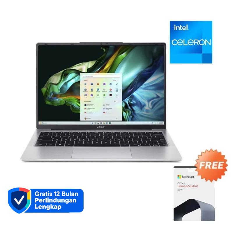 Acer Aspire Lite AL14-31P Laptop in Silver with Intel N100 Processor and 256GB SSD, 14 WUXGA Display, and 8GB DDR5 RAM for Professionals and Students