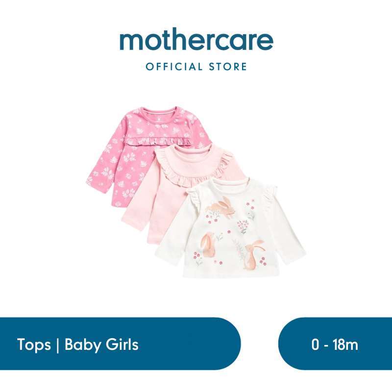 Mothercare Meadow Long-Sleeved T-Shirts Pack Kaos Anak Bayi Perempuan  (Pink)