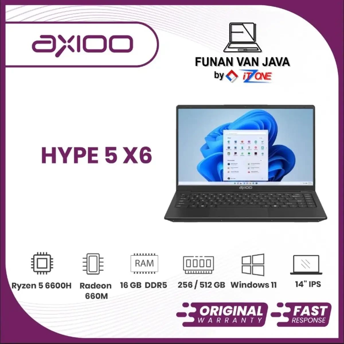 Jual Laptop Axioo Hype 5 Amd X6 | Ryzen 5 6600h 16 GB 256 Gb/ 512