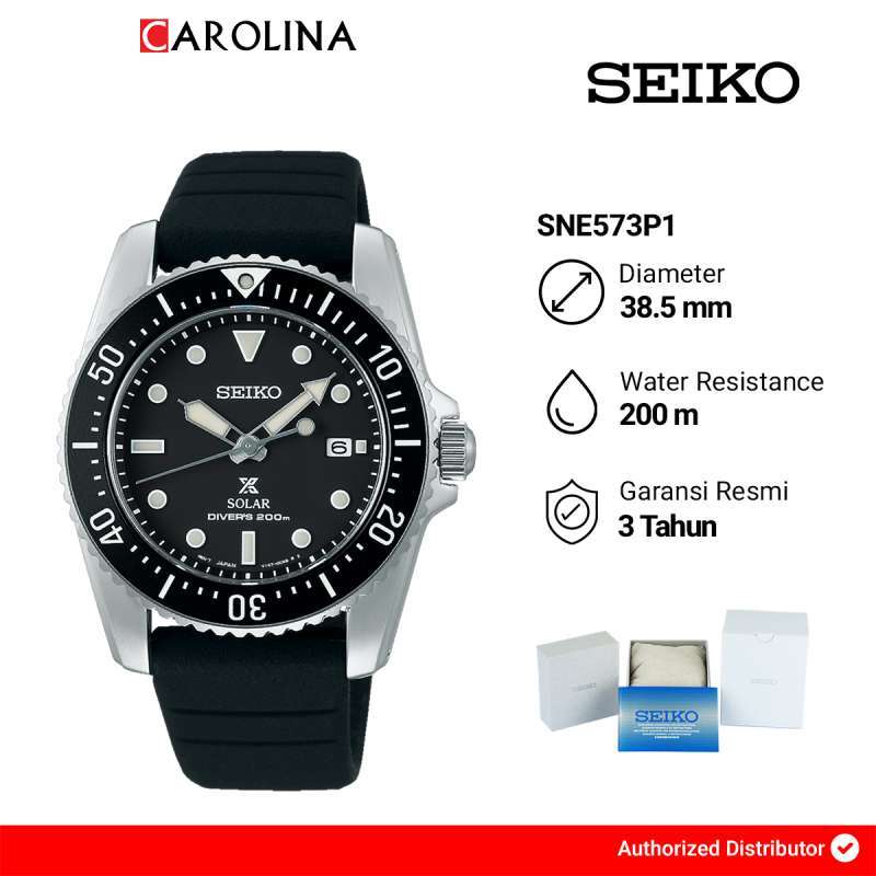 Jam Tangan Pria Seiko Prospex SNE573P1 Solar Divers 200M Black Dial Black  Rubber Strap Limited Edition