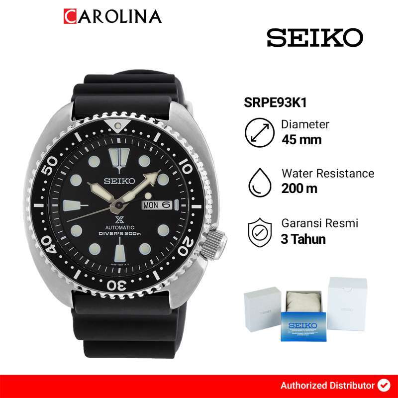 Jam Tangan Pria Seiko Prospex SRPE93K1 PADI Turtle Automatic Divers 200M  Black Dial Black Rubber Strap - Main Image