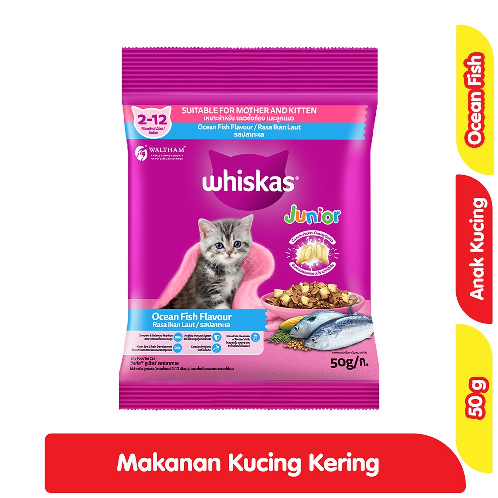 Jual Whiskas Kitten Makanan Kucing Kering Ocean Fish Pouch 50 G Di