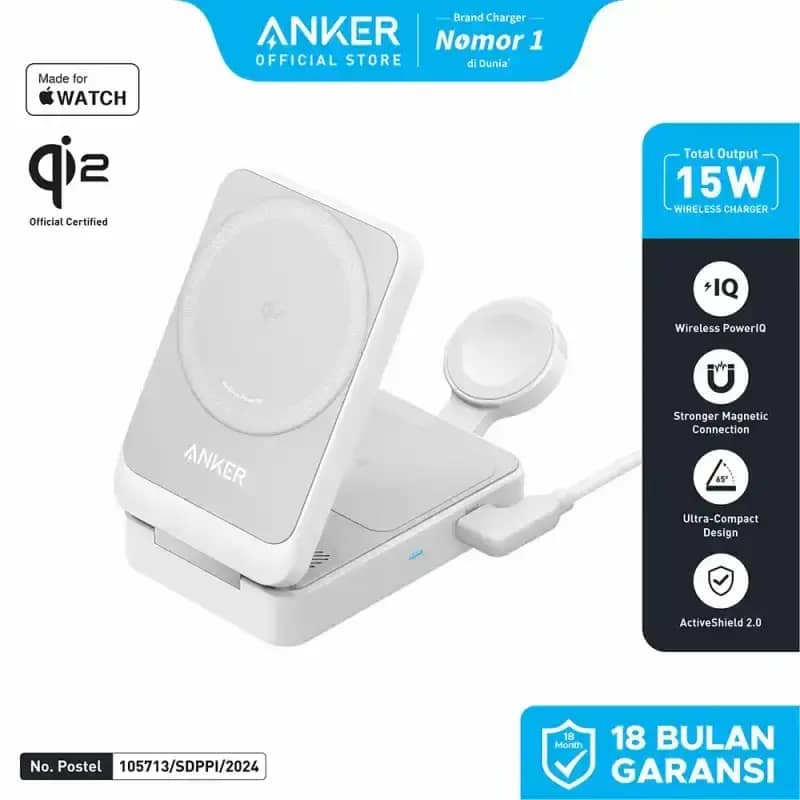 Anker MagGo 3-in-1 Charging Station, MagSafe Wireless Charger Stand,Qi2  Certified 15W Foldable Charger Iphone 15/14 for Apple watch and  Airpods-A2557