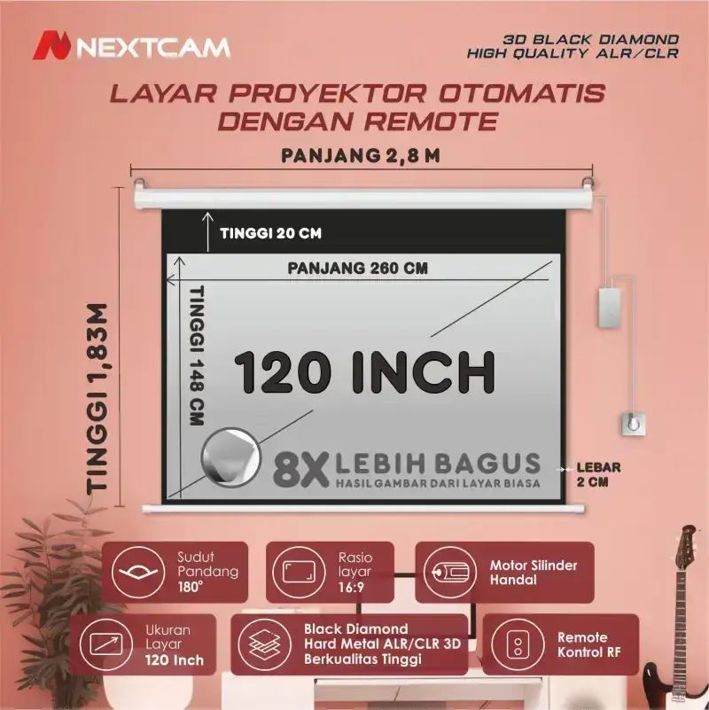 Promo Nextcam Screen Projector 120inchi Motorize / Layar Proyektor ...