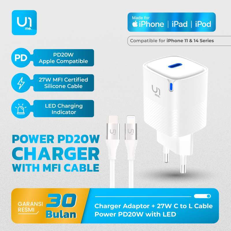 Power Charger iPhone MFi Adaptor Type-C Fast Charging PD 20W EU  Kabel Type-C to Lightning Fast Charging 27W Silicone 100cm