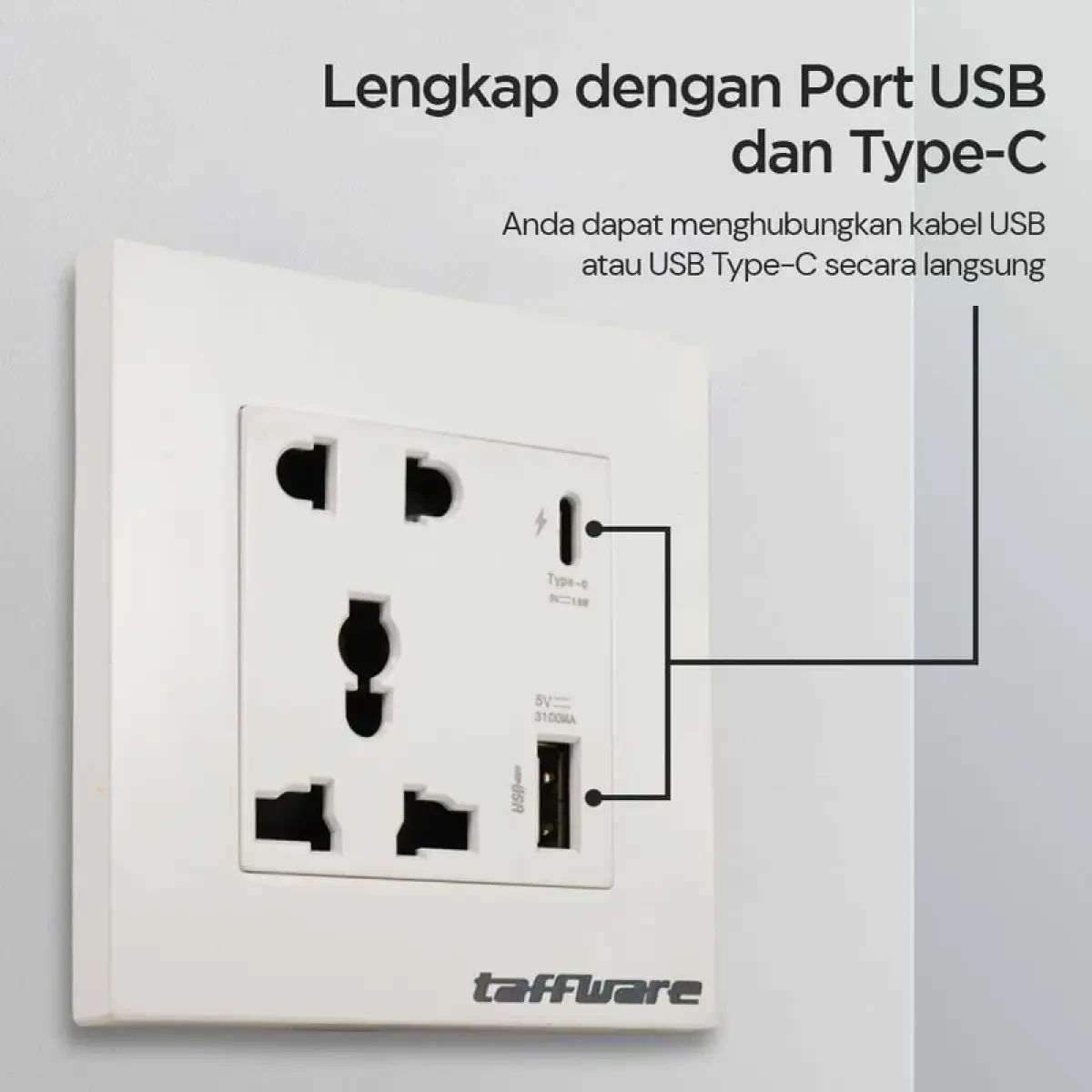 Socket Dinding Jual Taffware Stop Kontak Dinding Uk 2 Port USB Type C Socket ...