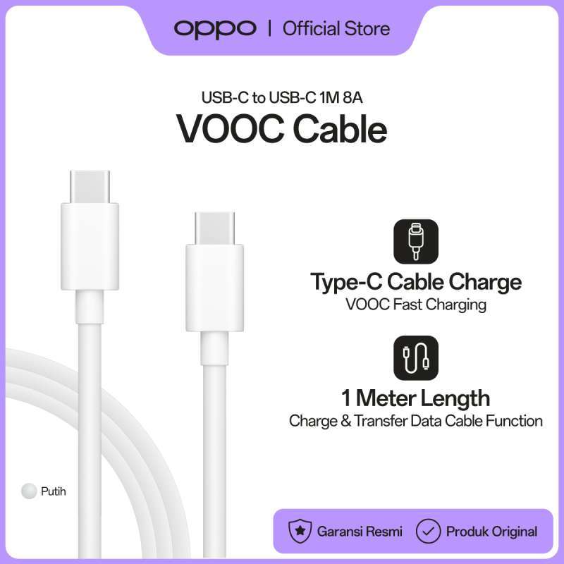OPPO VOOC Cable USB-C to USB-C 8A White ID (1M)