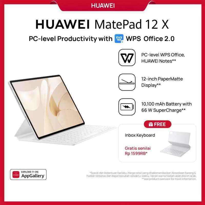 HUAWEI MatePad 12 X Tablet dengan Layar PaperMatte 12 inci, 256GB Penyimpanan, dan 66W SuperCharge. Ideal untuk Pelajar dan Profesional Kreatif