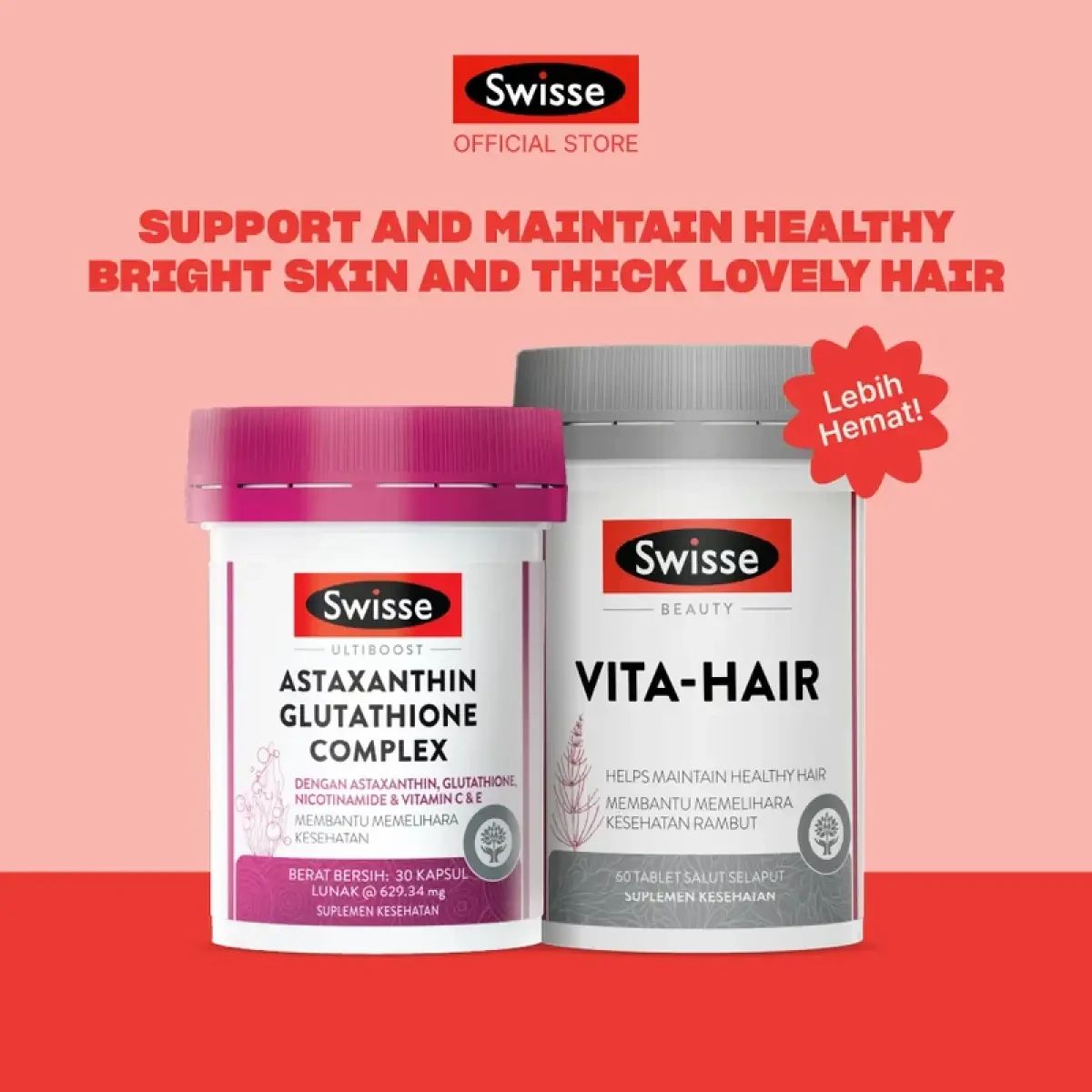 swisse astaxanthin glutathione complex Bundling Swisse Ultiboost Astaxanthin Glutathione Complex 30s + Swisse  Beauty Vita Hair 60s
