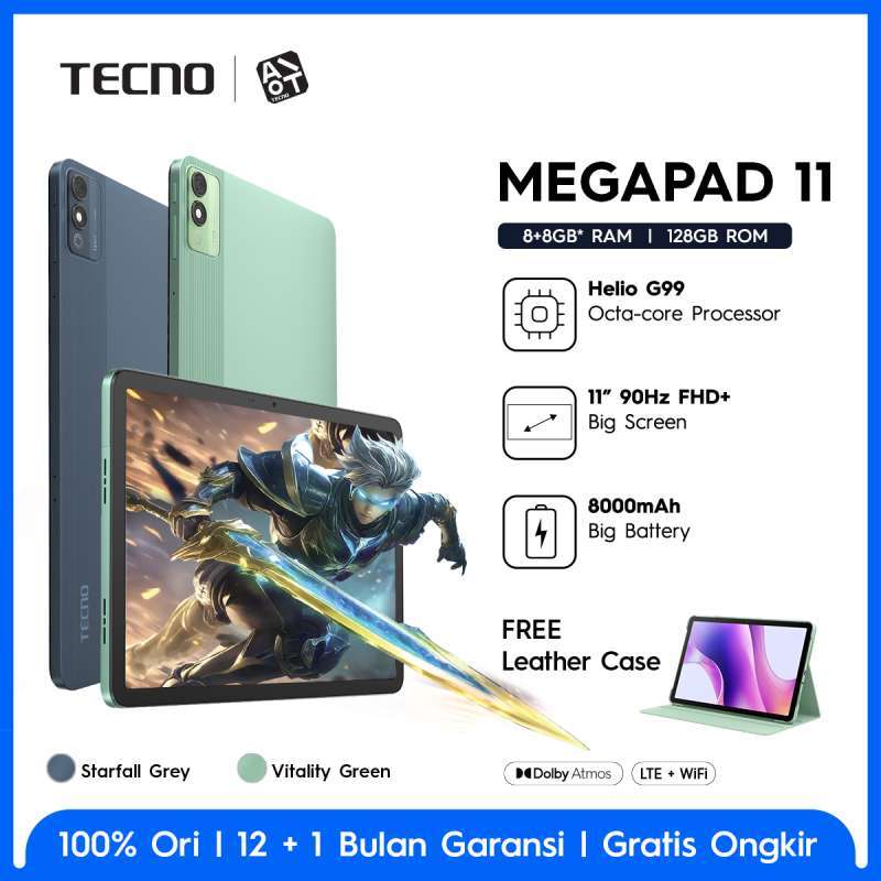 TECNO MEGAPAD 11 dengan Layar 11 inci Ultra Clarity dan Eye Care, RAM 8GB+128GB, Baterai 8000mAh, dirancang untuk Pembelajaran dan Kerja yang Efisien