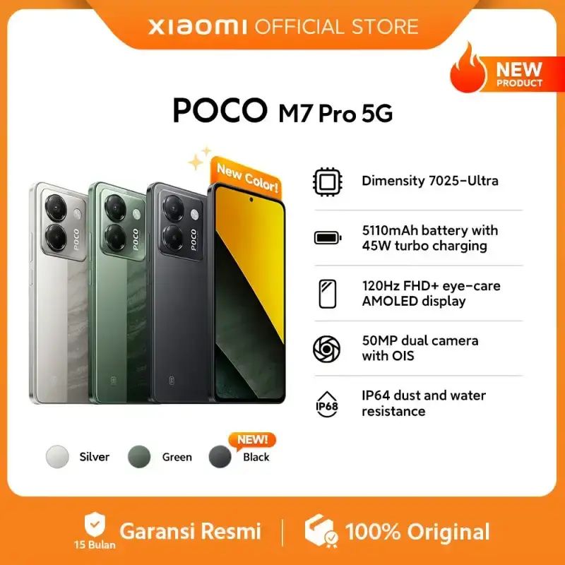 Xiaomi POCO M7 Pro 5G – 8+256GB, Fotocamera 50MP Con OIS, Batteria 5110mAh, Ricarica 45W, Display AMOLED 120Hz, Verde