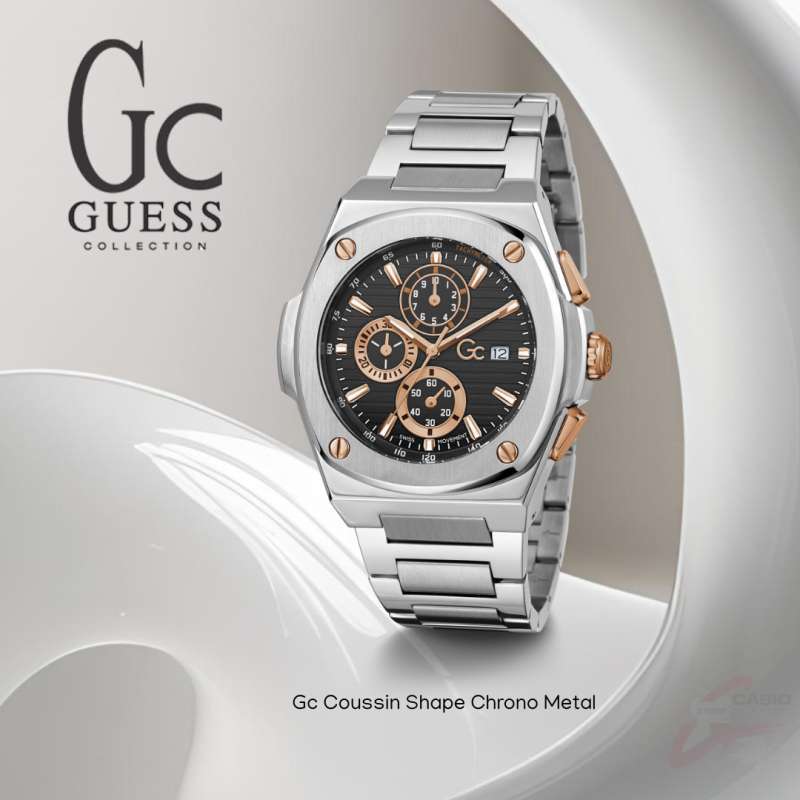 Guess Collection Coussin Shape Chronograph Metal GCY99001 Swiss Made 44mm  Original Jam Tangan Pria