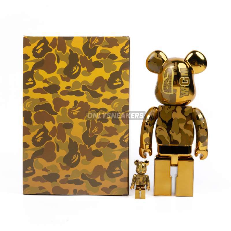 BE@RBRICK BAPE CAMO SHARK GOLD 400％ Bearbrick x BAPE Camo Shark 100% & 400% 4-Pc Set Gold/Silver