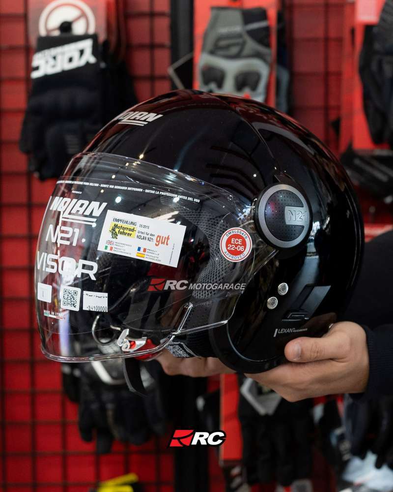 NOLAN N21 06 CLASSICO Helm – Größe M, Glossy Black, ECE 22-06, Polycarbonat, 100% Made In Italy