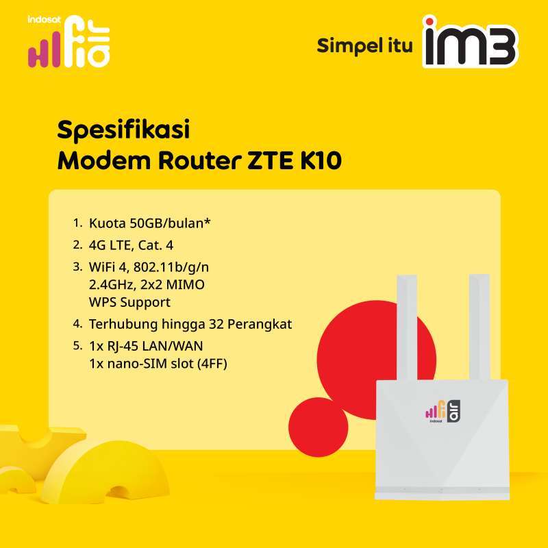 Promo Indosat Hifi Air : Modem Zte K10 + Sim Card Im3 50gb Diskon 9% Di ...