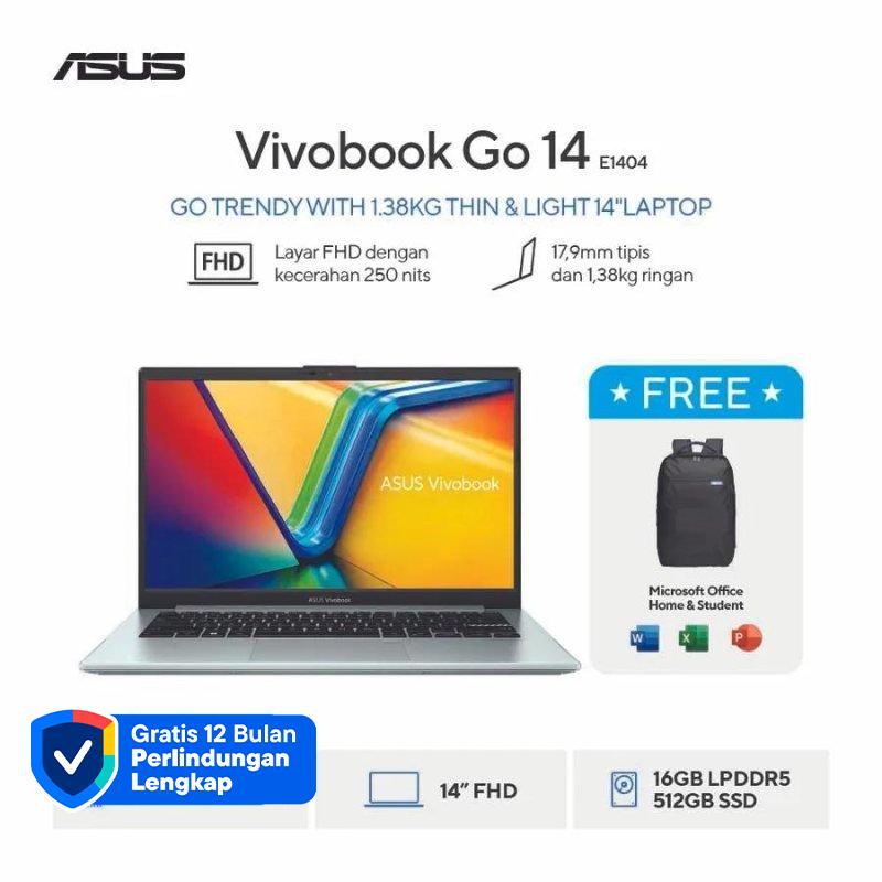ASUS Vivobook Go 14 E1404FA-VIPS5152M - Laptop RAM 16GB, SSD 512GB, 14 FHD, AMD Ryzen 5, Wi-Fi 6E, dan Bluetooth 5.3. Cocok untuk Pelajar dan Profesional