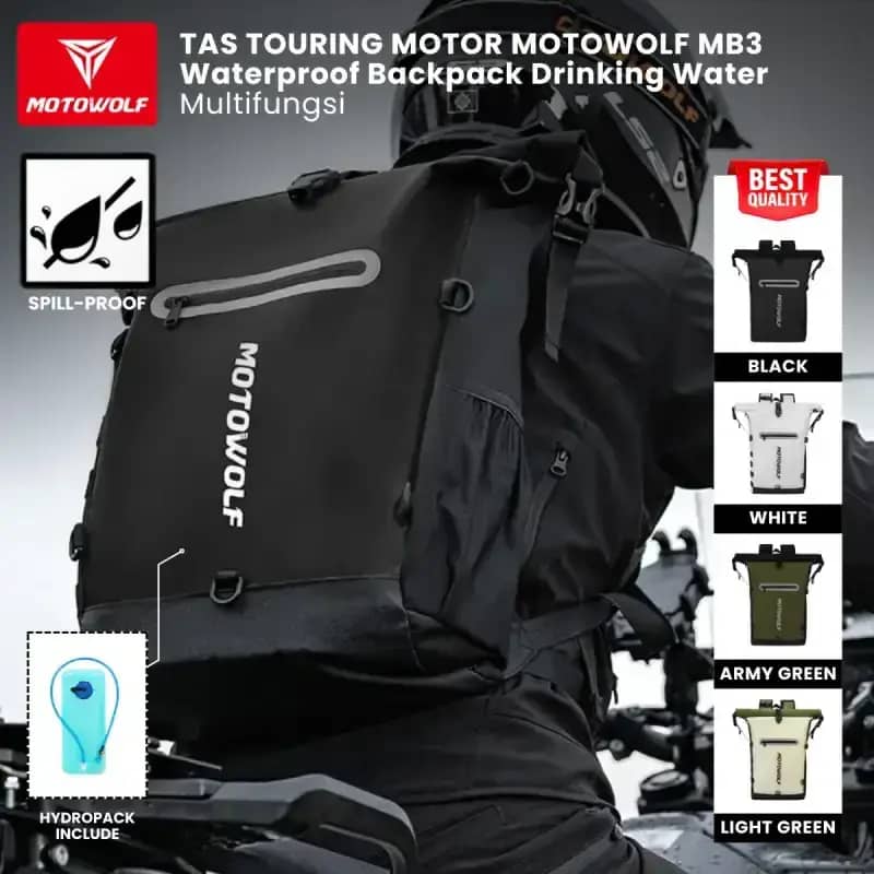 Tas Touring Motor Motowolf MB3 Waterproof Backpack Drinking Water  Multifungsi