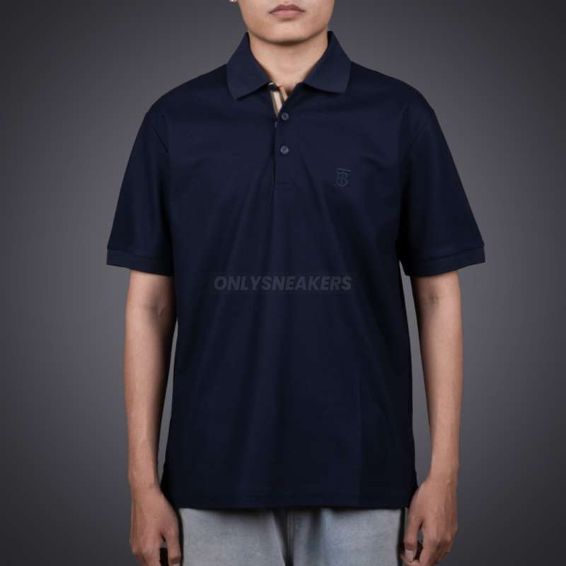 BURBERRY EDDIE TB MONOGRAM MOTIF PIQUE POLO NAVY