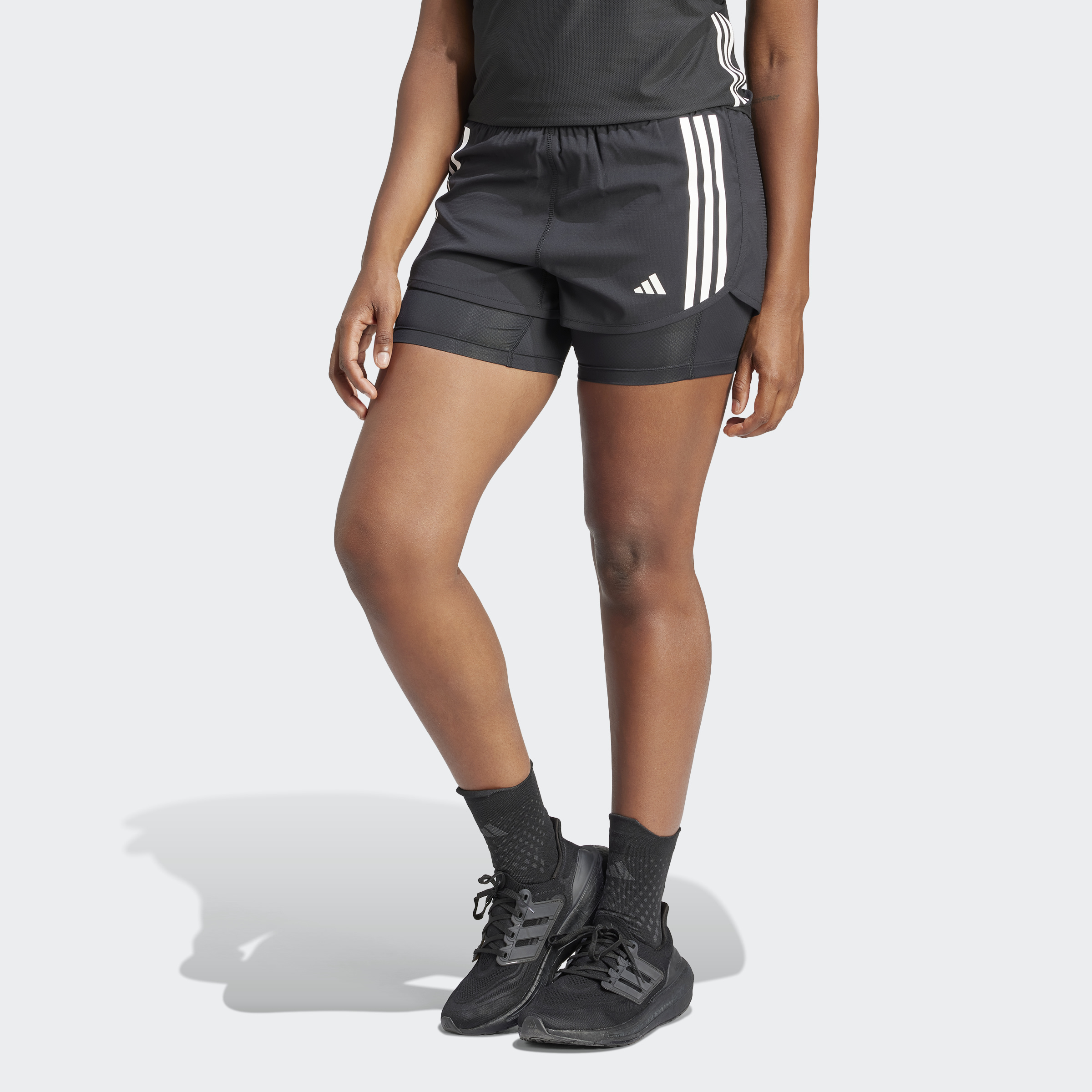 adidas Women Shorts Own The Run 3-Stripes 2-In-1 Celana Pendek Lari Wanita  [IN1445]