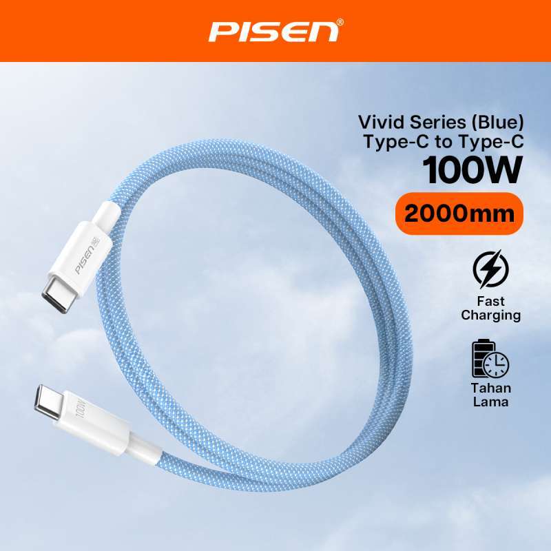 Vivid Series Type-C to Type-C 100W Data charging Cable 2M (Blue) Kabel Data  Charger C to C, Fast Charging Tahan Lama