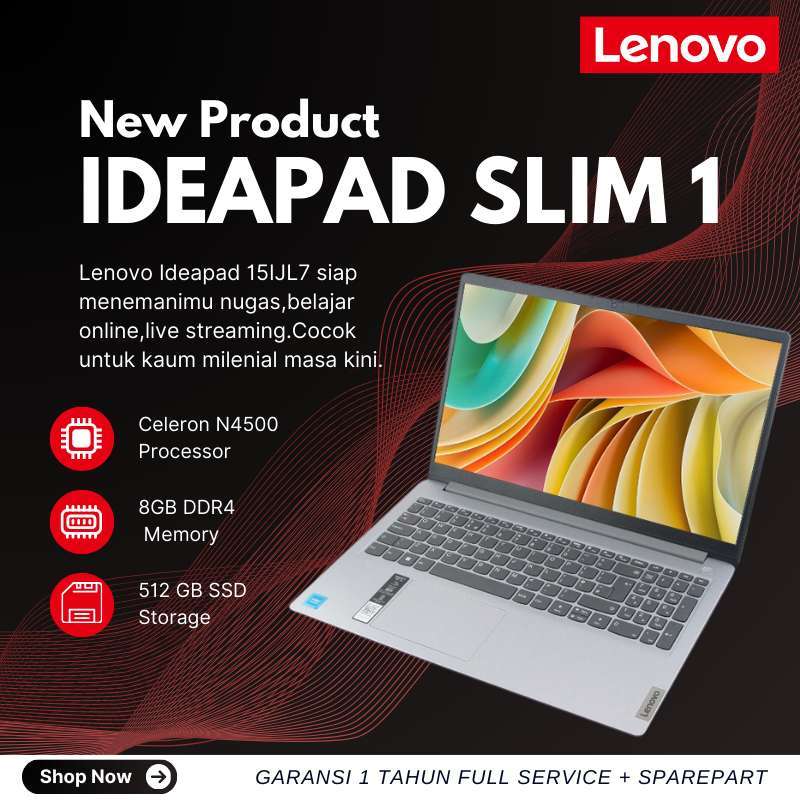 LAPTOP LENOVO IDEAPAD 15IJL7 INTEL N4500 16GB SSD 512GB NVMe INTEL  GRAPHICS 15,6
