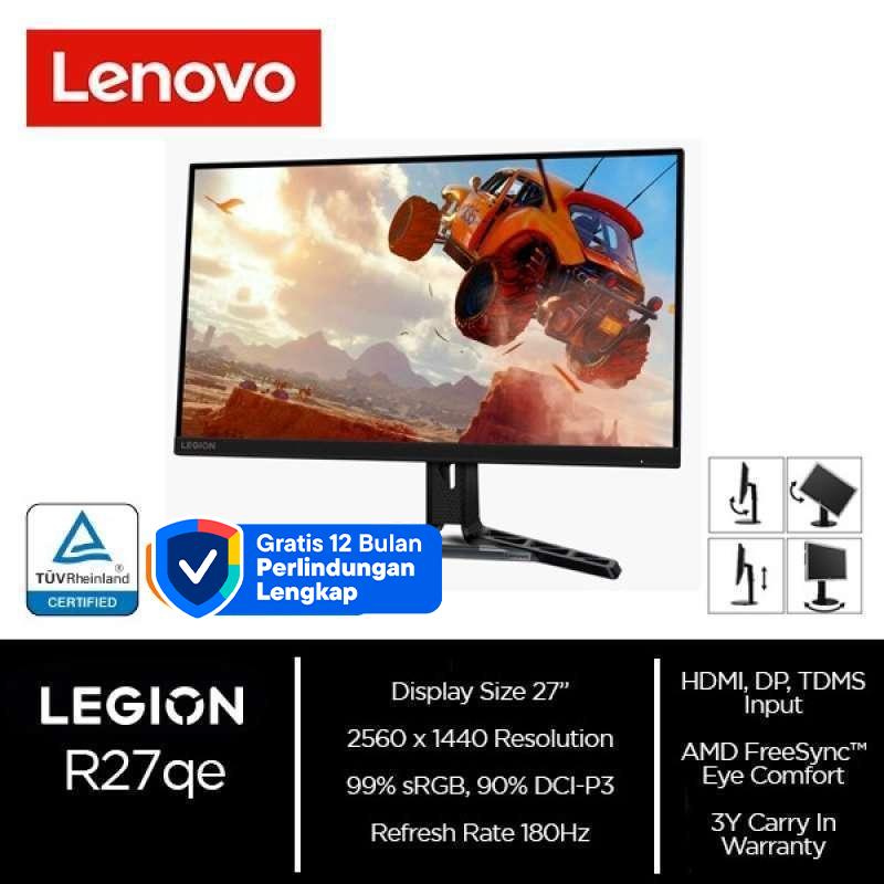 Monitor Gaming Lenovo Legion R27qe Gen 2 - 27" QHD IPS, 200Hz, 0.5ms, AMD FreeSync Premium, HDMI 2.1, Ajustable