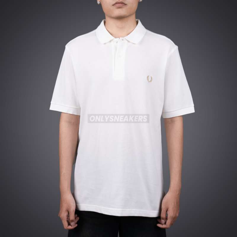 FRED PERRY PLAIN COLLAR LOGO POLO WHITE GOLD