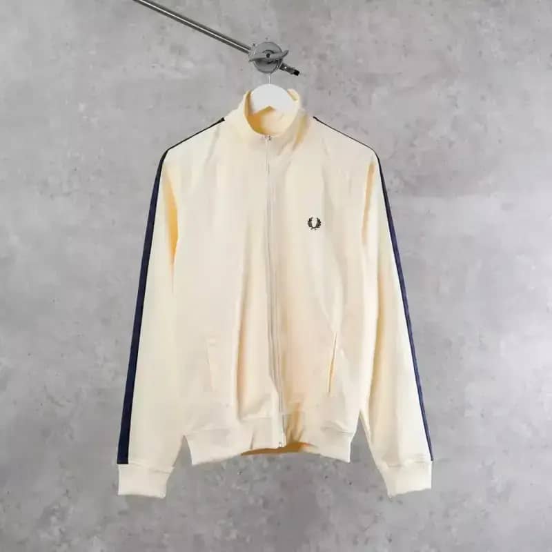 Promo Jaket Fred Perry Band Tape Shoulder Blue Cream Zip Track