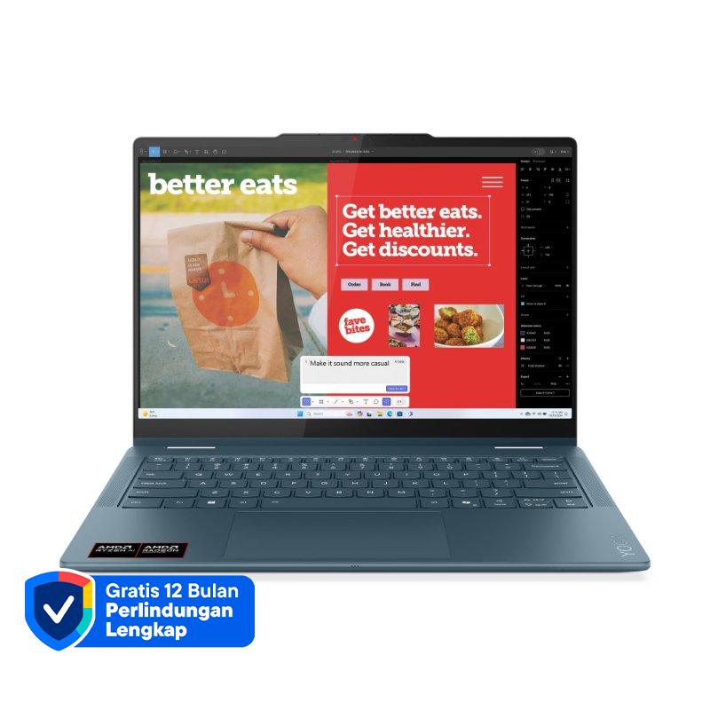 Lenovo Yoga 7 2-in-1 Laptop Generasi Terbaru dengan Prosesor AMD Ryzen AI 7 350, Layar Sentuh 14 2.8K WQXGA+, dan Memori 32GB untuk Kreativitas