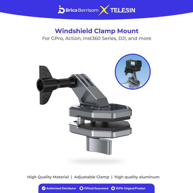 TELESIN Motorcycle Windshield Clamp Mount For Action Cam GoPro Hero Brica  B-Pro5 DJI Osmo Insta360 Visor Mounting Bracket Holder Motor Camera