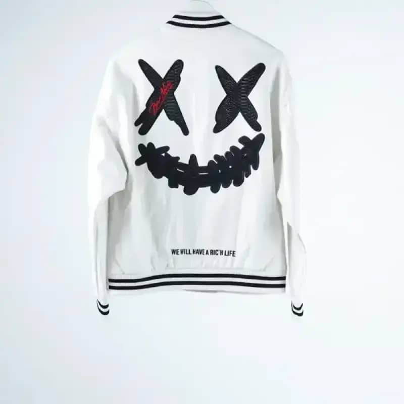 Jaket RIC RICKY IS CLOWN X BLACK SUEDE CROCO WHITE VARSITY JACKET 100%  ORIGINAL