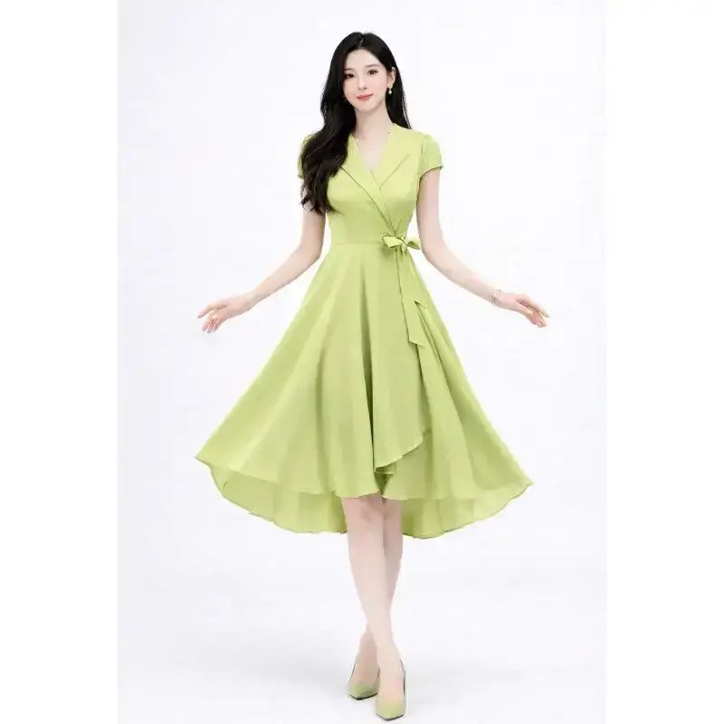 knee length dresses for ladies Dress Midi Wanita Lengan Pendek (ODN597 DENIM DRESS) – niefashion27 main image 0