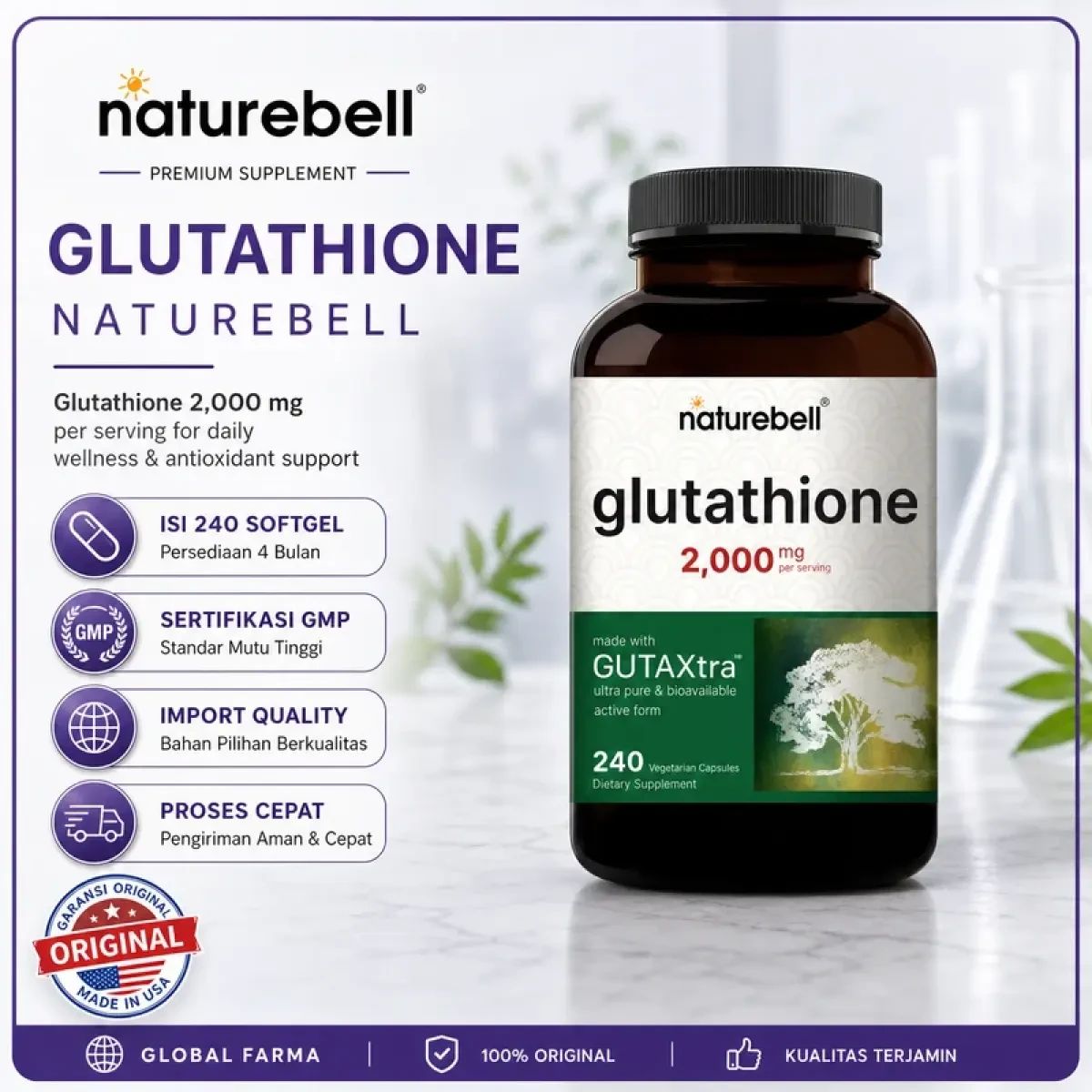 naturebell glutathione supplement Original Reduced 1000 mg 180 Veggie Capsule Antioxidant Variation:330 Gallon IBC Tote Amino Acids Bac Water for 5mg