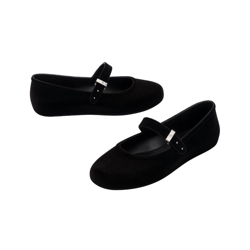 Melissa Soft Ballerina Velvet Ii Ad Sepatu Flat Wanita Black Flocked