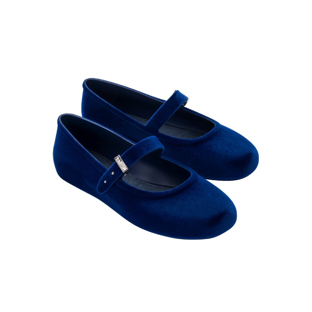 Melissa Soft Ballerina Velvet Ii Ad Sepatu Flat Wanita Blue Flocked