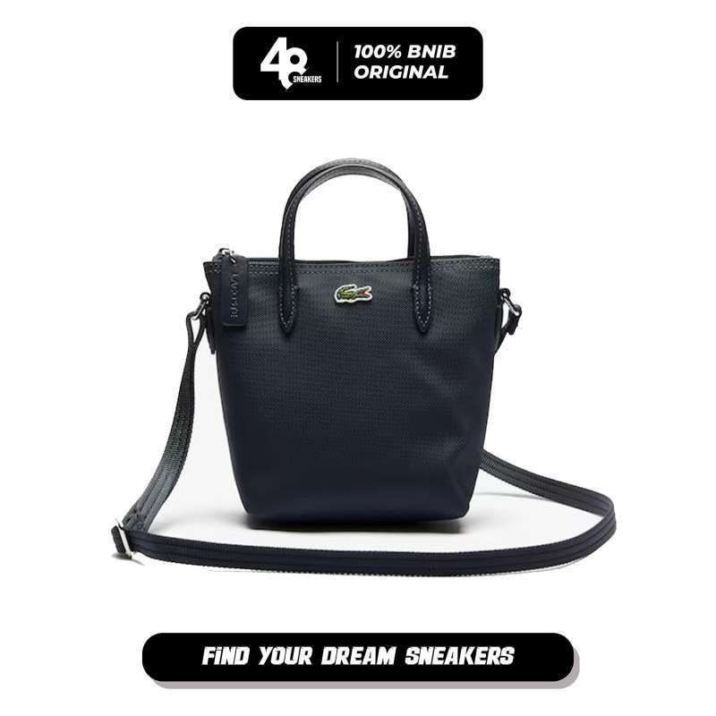 Tas Wanita Lacoste Concept Petit Piqué Coated Canvas Mini Zip Tote  Bag Navy (LACNF2609PO141) Original