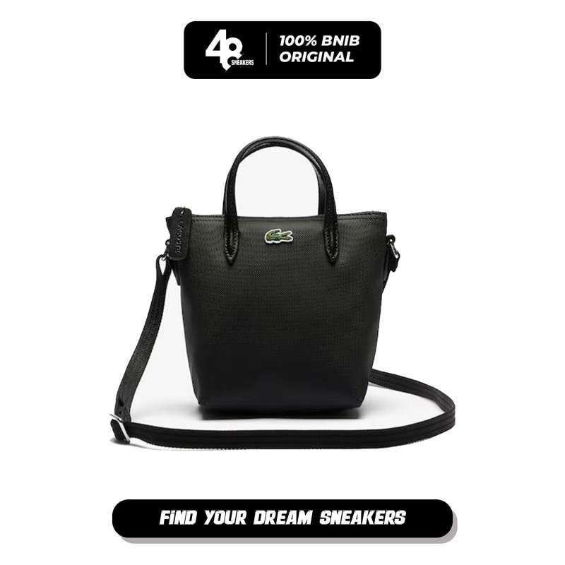 Tas Wanita Lacoste Concept Petit Piqué Coated Canvas Mini Zip Tote  Bag Black (LACNF2609PO000) Original