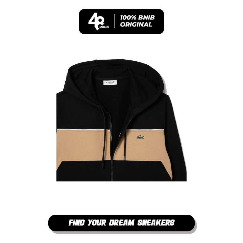 Jaket Lacoste Zip-Up Colourblock Hoodie Black (LACSH2842CMB000003) Original