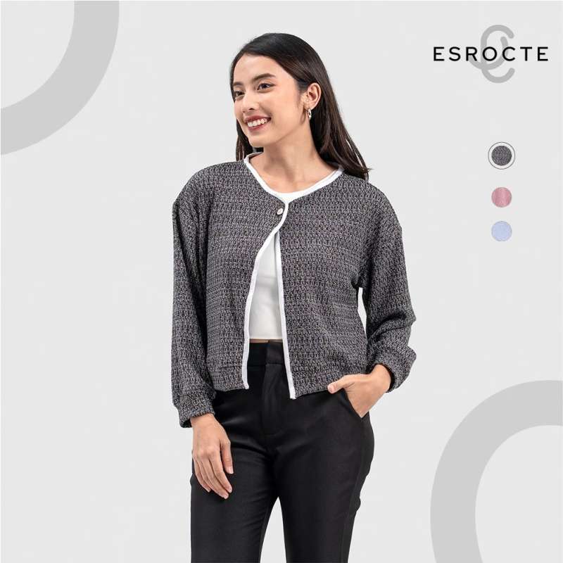 Jual Esrocte Dahlia Top Cardigan Knit Reguler Semi Crop Lengan