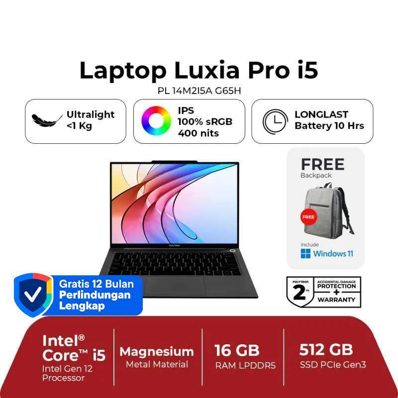 Polytron Luxia Pro i5 PL 14M2I5A G65H Notebook - Intel Core i5, 16GB RAM, dan SSD 512GB untuk Content Creator dan Mahasiswa, Warna Titanium Gray 14 Inch