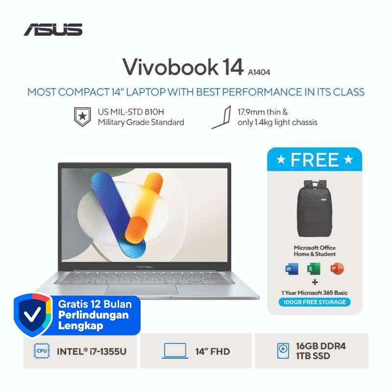 Asus Vivobook 14 dengan Intel Core i7, SSD 1TB, dan RAM 16GB, Layar FHD Anti-Glare. Bertenaga dan stylish, tepat untuk profesional dan pelajar