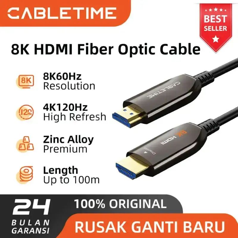 Jual Cabletime Kabel Hdmi Fiber Optical Active 2.1 8k 60hz 48gbps Hdr ...