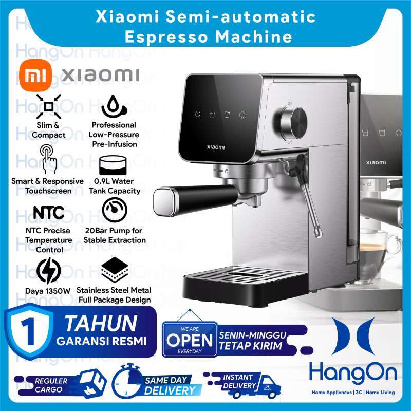 Xiaomi Semi Automatic Espresso Machine Coffee Maker 1350W Desain Elegant  Slim Compact Stainless Steel Metal Design 20Bar Pump Stable Extraction NTC