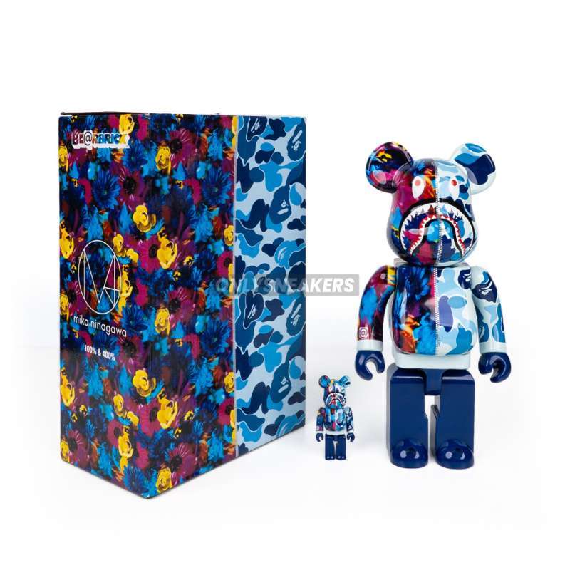 Jual Bearbrick X Bape X Mika Ninagawa Shark Blue 100% & 400% Di