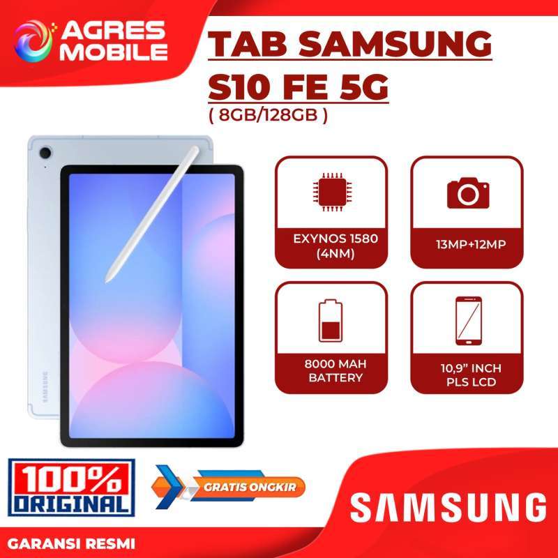 Samsung Galaxy Tab S10 FE 5G dengan RAM 8GB dan penyimpanan 128GB, IPS LCD 10,9 inci, serta IP68. Ideal untuk pengguna kreatif dan profesional