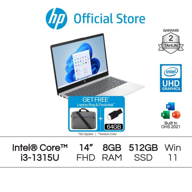 Laptop HP untuk Pekerja dengan Intel Core i3, 8GB RAM dan 512GB SSD, 14 Inch, Kameras True Vision 1080p, Ideal untuk Pekerjaan Sehari-hari